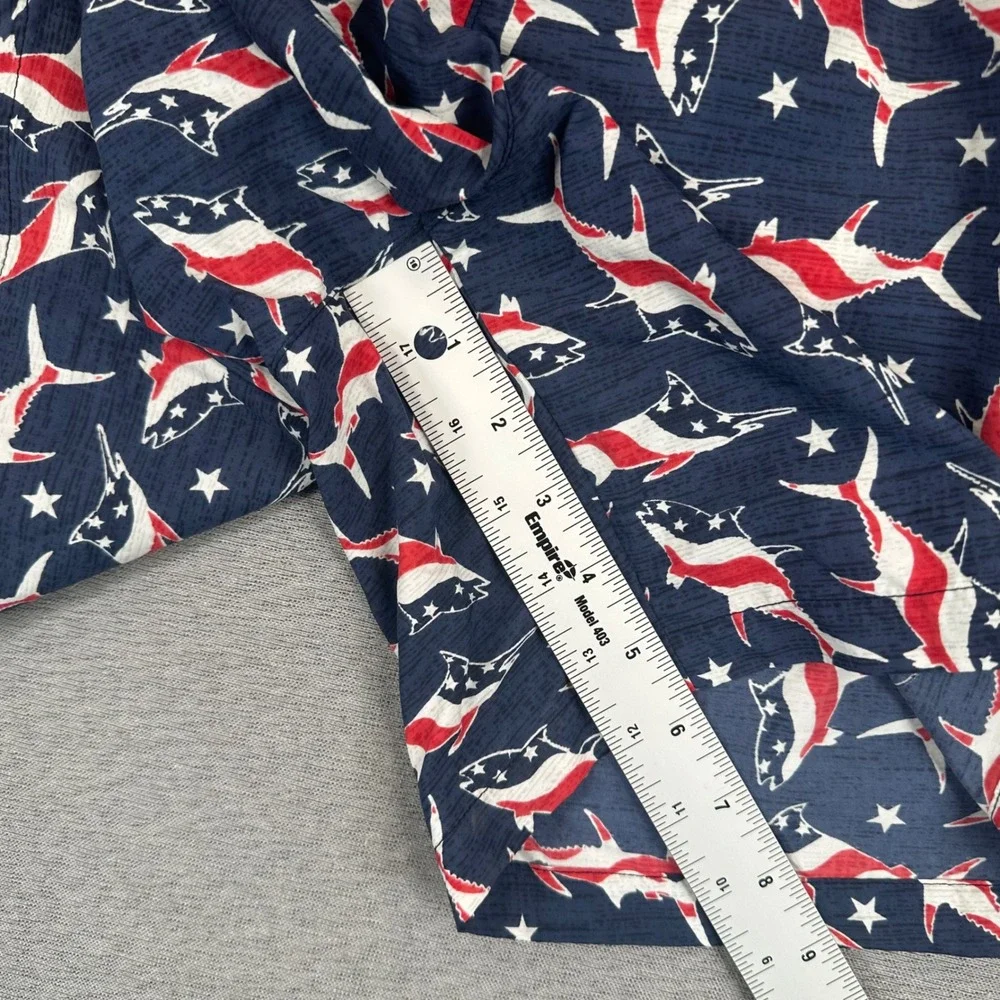 Columbia PFG Swim Trunks‎ Mens Large Navy Red White Americana Shark Star AOP